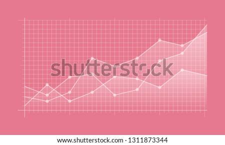  Abstract financial chart with uptrend line graph and numbers in stock market on gradient white color background. Trend lines, columns, market economy information background.  Vector illustration