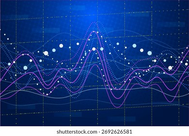 Gráfico de dados financeiros abstratos com candelabros e gráficos de linha