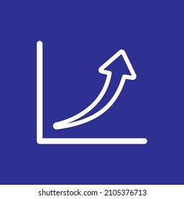 gráfico financiero abstracto con flecha, icono de crecimiento, imagen lineal simple aislada en fondo azul, dinero de incremento, promoción, símbolo de línea delgada ilustración de vector de trazo editable