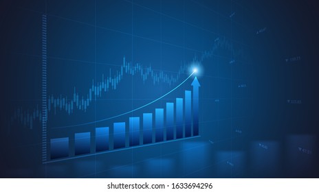 Abstract financial graph with up trend line in stock market on blue color background