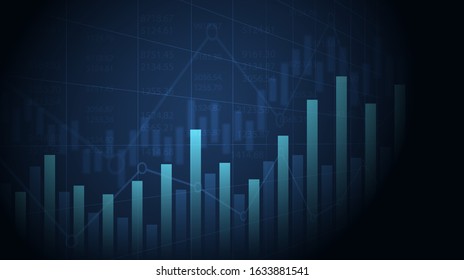 Abstract financial graph with up trend line in stock market on blue color background