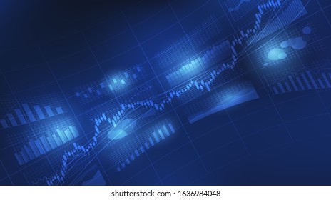 Abstract financial graph with up trend line in stock market on blue color background