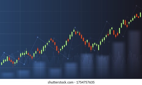 Abstract financial graph with up trend line candlestick chart in stock market on blue color background