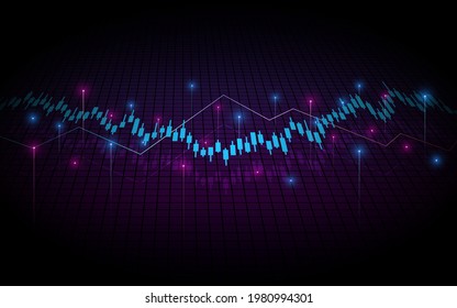 Abstract financial graph with up trend line candlestick chart in stock market on blue color background