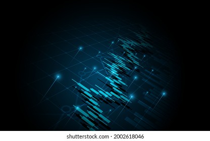 Gráfica financiera abstracta con cuadro de candelabros de línea ascendente en el mercado de valores con fondo de color azul