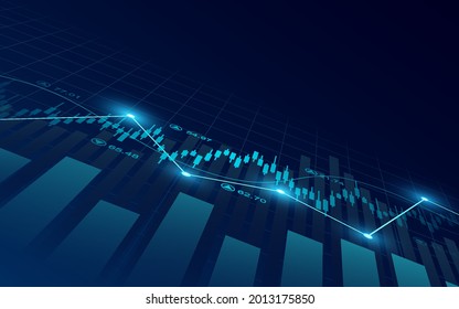 Abstract financial graph with up trend line candlestick chart in stock market on blue color background