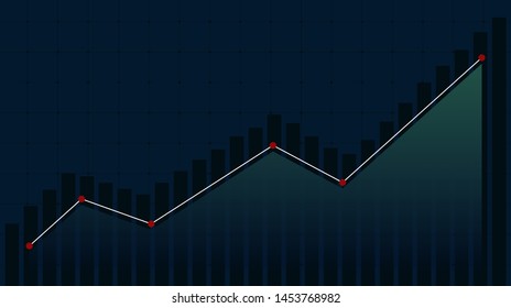 Abstract financial graph with uptrend line and bar chart of stock market on blue color background