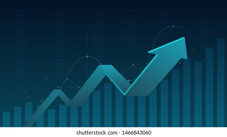 Abstract Financial Graph With Uptrend Line Graph And Arrows In Stock Market On Blue Color Background