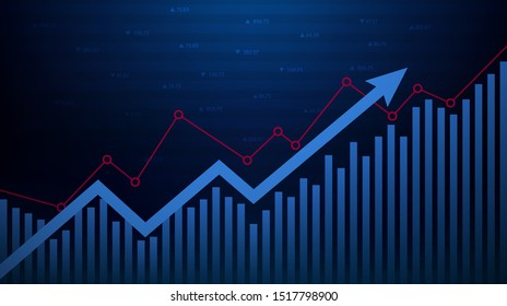 Abstract Financial Graph With Uptrend Line And Arrows In Stock Market On Blue Color Background