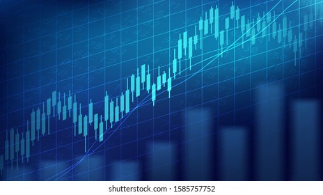 Abstract Financial Graph With Uptrend Line And Bar Chart Of Stock Market On Blue Color Background