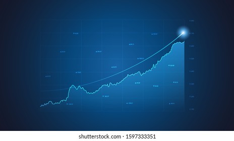 Abstract financial graph with uptrend line in stock market on blue color background