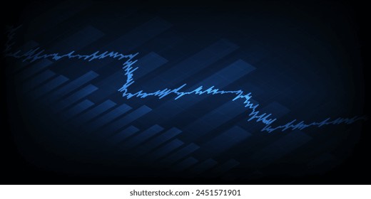 Abstract financial graph with uptrend line and bar chart of stock market on blue color background