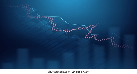 Abstract financial graph with uptrend line and bar chart of stock market on blue color background