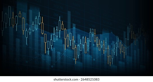 Gráfico financiero Abstractas con gráfico de barras de tecnología de línea uptrend del mercado de valores sobre fondo de color azul