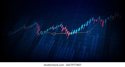 Gráfico financiero Abstractas con gráfico de barras de tecnología de línea uptrend del mercado de valores sobre fondo de color azul
