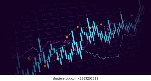 Abstrakte Finanzgrafik mit Aufwärtstrend-Technologie-Balkendiagramm der Börse auf blauem Hintergrund