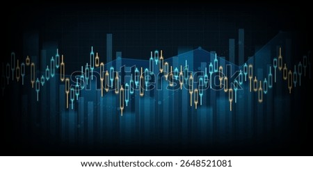Abstract financial graph with uptrend line technology bar chart of stock market on blue color background