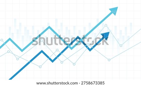 Abstract Financial Growth Background with Rising Upward Arrows. Vector Business Success Concept featuring Blue Line Charts and Data Statistics for Marketing and Corporate Presentations.