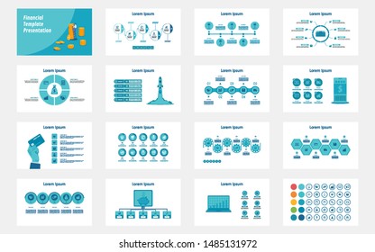 Abstract financial infographics presentation template with timeline diagrams set in blue color background