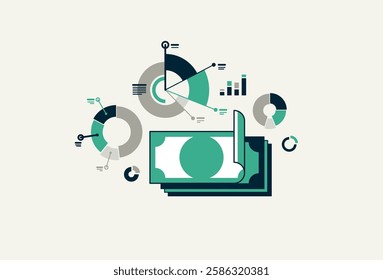 Abstract financial statistics vector, finance and money analysis stats, stock market graphs and diagrams.