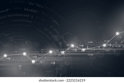 Abstract financial trend line chart with numbers on dark background.  Eps10 vector  illustration for business and finance 