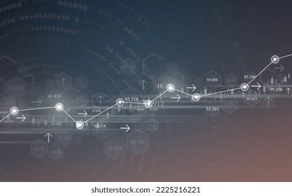 Abstract financial trend line chart with numbers on dark background.  Eps10 vector  illustration for business and finance 