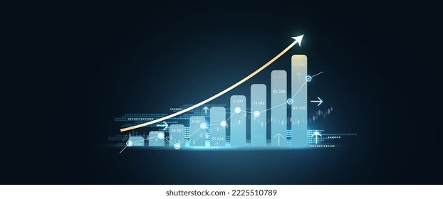 Abstract financial trend line chart with numbers on dark background.  Eps10 vector  illustration for business and finance 