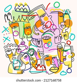 Abstract fine art vector portrait people face illustration  Line  colorful  hand drawn design for wall art poster card home decoration  prints 
