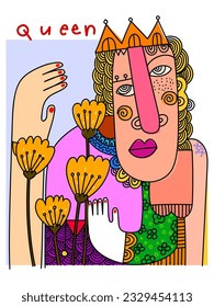 Abstract fine art vector portrait of people face illustration. Line, colorful, design for wall art, poster, card, home decoration and prints.