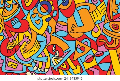 Abstract fine art vector portrait of people face illustration. Line, colorful, design for wall art, poster, card, home decoration and prints.