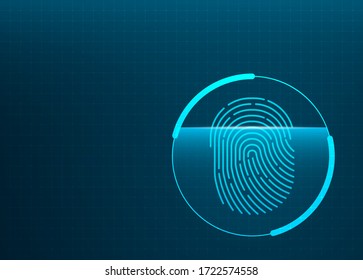 Abstract fingerprint digital on Circular Technology blue background. Wire frame 3D mesh network line, design sphere, High speed and structure. Vector illustration eps 10.