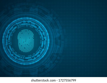Abstract fingerprint digital on Circular Technology blue background. Wire frame 3D mesh network line, design sphere, High speed and structure. Vector illustration eps 10.