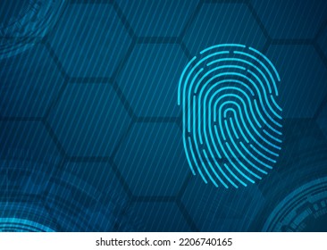 Abstract fingerprint digital on Circular Technology blue background. Wire frame 3D mesh network line, design sphere, High speed and structure. Vector illustration eps 10.