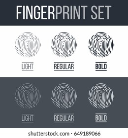 Abstract Fingerprint Icons Set, Future Identification Authorization System on Dark and White Background for Creative Design