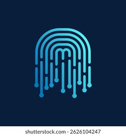 Abstract Fingerprint Letter M Security Logo Design