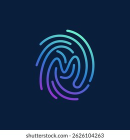 Abstract Fingerprint Letter M Security Logo Design