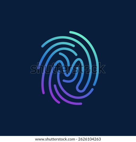 Abstract Fingerprint Letter M Security Logo Design