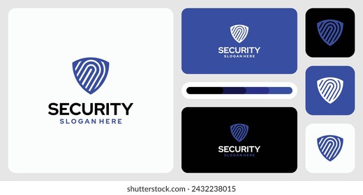 Abstract fingerprint line illustration vector logo design with shield shape.