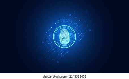 Abstract, fingerprint on digital, blue, background, concept, safe data protection