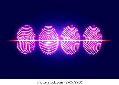 Abstract Fingerprint scan.PASS with fingerprint.identification and security system.vector illustration.