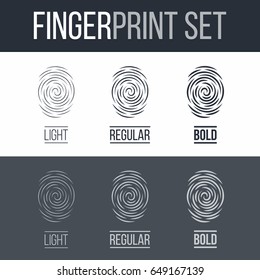 Abstract Fingerprints Set Print for Identity Person on Dark and White