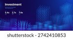 Abstract Fintech Digital Cityscape With Glowing Blue Towers and Data Flow Grid Patterns. Advanced Smart City Background With Illuminated Particle Buildings and Technology Network Grid. Vector.