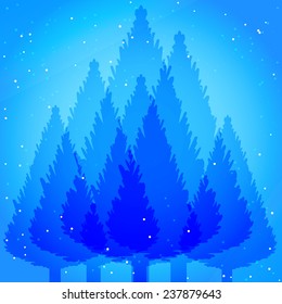 Abstract fir tree forest blue backdrop
