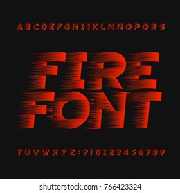 Abstract Fire Alphabet Font. Type Letters And Numbers On A Dark Background. Stock Vector Typeface For Your Headers Or Any Typography Design.