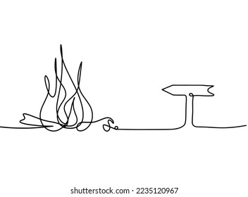 Abstract fire with arrow as line drawing on white background. Vector