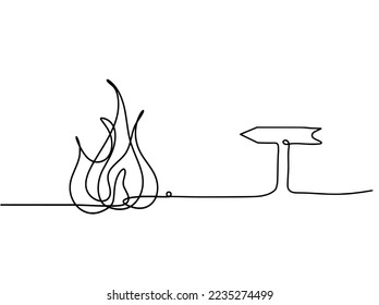 Resumen de fuego con flecha como dibujo de línea sobre fondo blanco. Vector