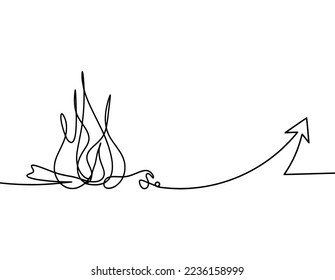 Resumen de fuego con flecha como dibujo de línea sobre fondo blanco. Vector