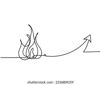 Resumen de fuego con flecha como dibujo de línea sobre fondo blanco. Vector
