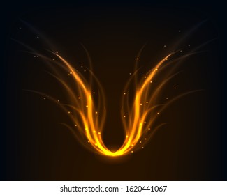 Abstract fire background wings vector electric light. Spark flash effect. Bright curved line. Neon glowing curves.