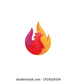 Abstract Fire and Bird Phoenix Logo with Gradient Color Style